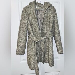 Motherhood Maternity Coat Jacket Small Wool Trench Boucle Hooded Belted Wrap